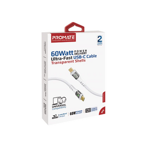 PROMATE 60W Power Delivery Ultra-Fast USB-C Cable transparent Shells - 3ala Za2wak