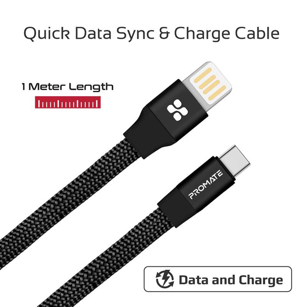 PROMATE Fabric Braided USB-C Data sync and charge cable - 3ala Za2wak